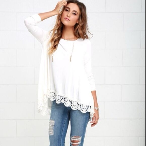 Lulu’s Just Like Vacation Ivory Long Sleeve Top Size Small EUC - Picture 1 of 9